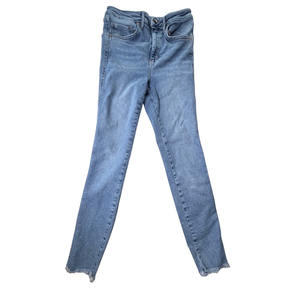 Free People We The Free High Rise Skinny Jeans Blue Raw Hem 28x26 Womens - Picture 3 of 7